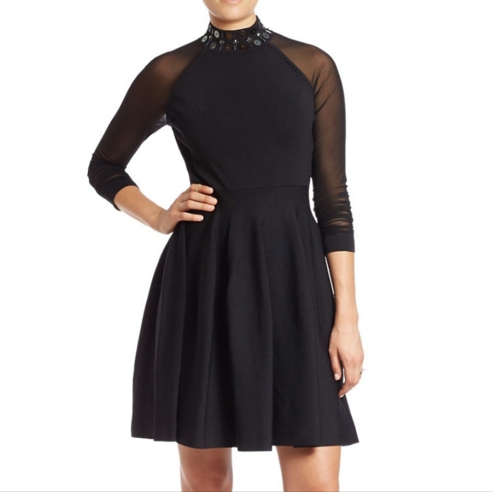 RACHEL Rachel Roy Black High Neck Dress With Mesh Sleeves Size XL